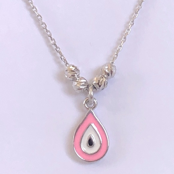 🧿Silver drop necklace handmade enamel evil eye